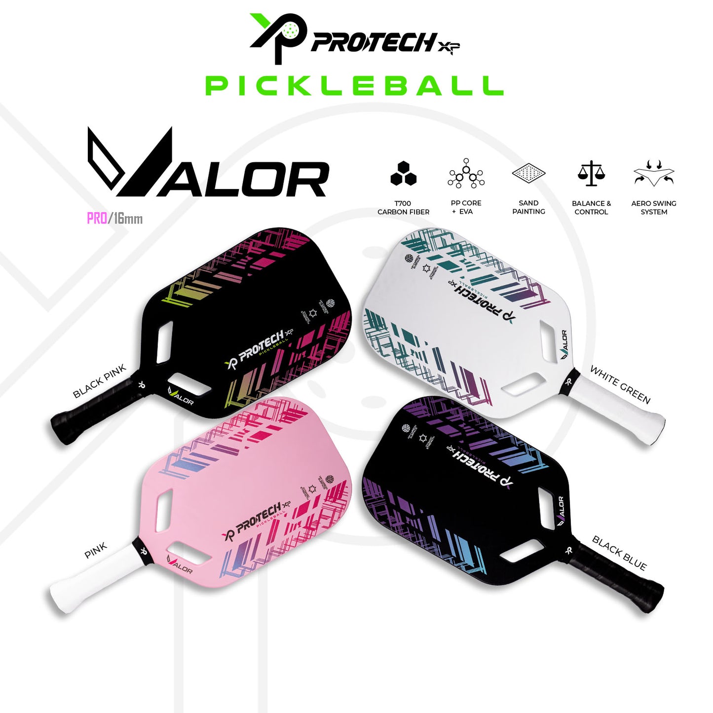 PROTECH PICKLEBALL PADDLE VALOR SERIES C/W COVER