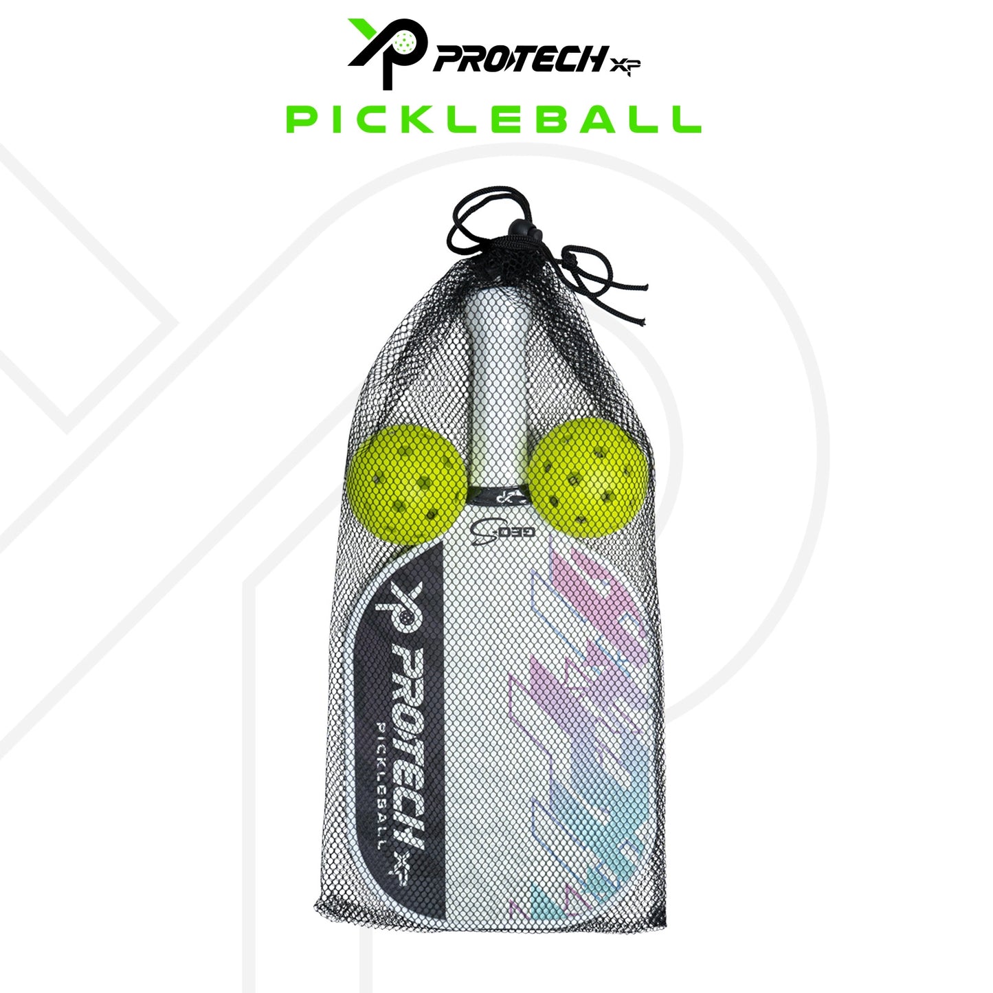 PROTECH PICKBALL PADDLE GEO S C/W NET BAG PADDLE-1PCS C/W BALLS-2PCS GREEN