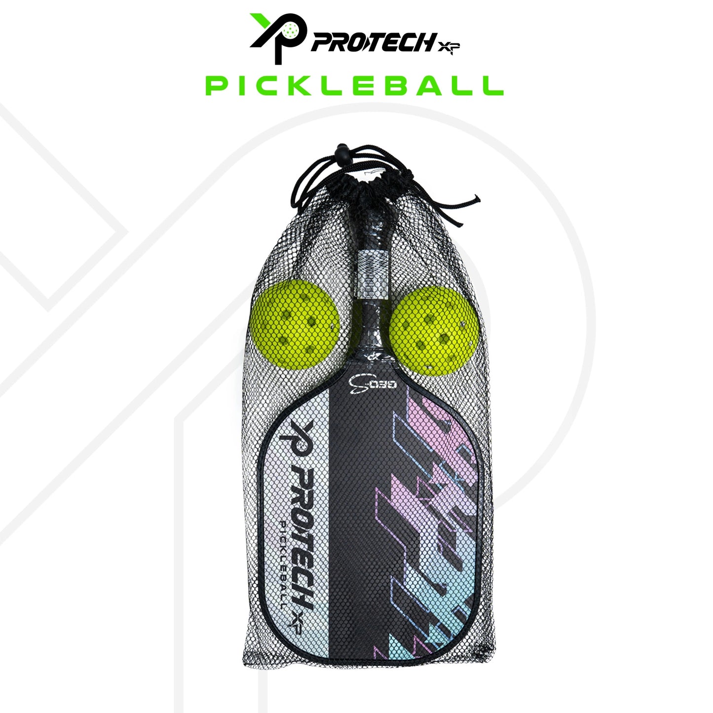 PROTECH PICKBALL PADDLE GEO S C/W NET BAG PADDLE-1PCS C/W BALLS-2PCS GREEN