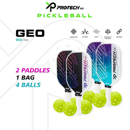 PROTECH PICKLEBALL PADDLE GEO SETS C/W BAG PADDLE-2PC C/W BALLS-4PCS