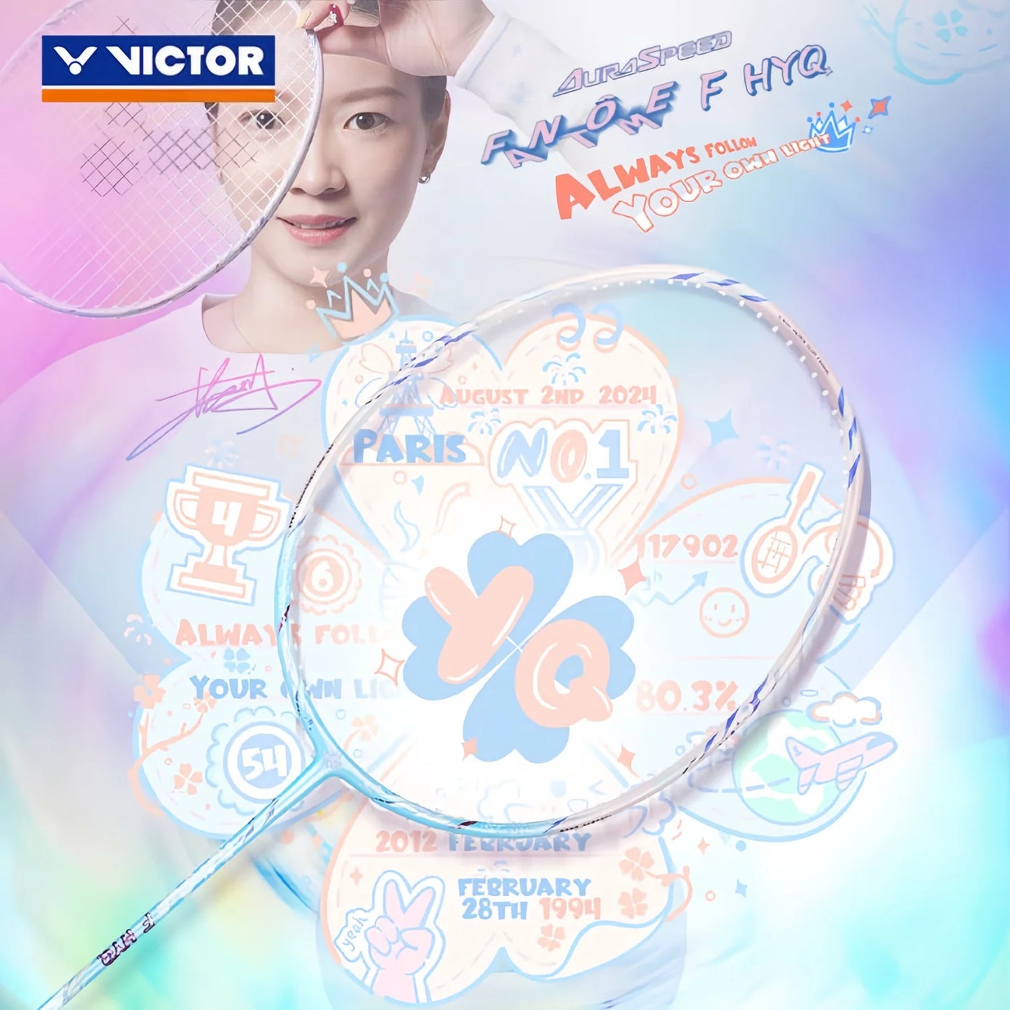 VICTOR AURASPEED FANTOME F HYQ (HUANG YA QIONG EDITION) 4U/G5 BADMINTON RACQUET (ARS- FANTOME HYQ/M) [UNSTRUNG]
